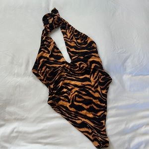 Tiger Print Halter One Piece Swim